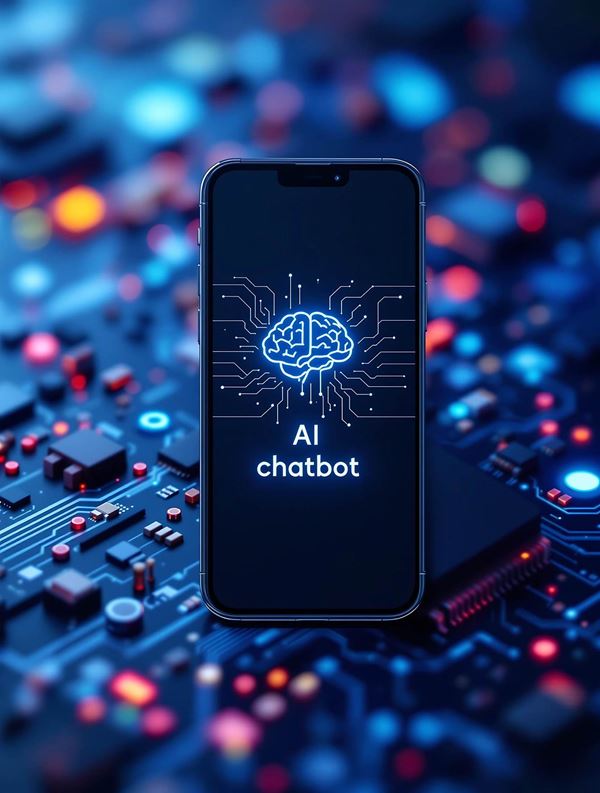 ai chatbot displayed black smartphone screen representing automation support centers aidriven communication